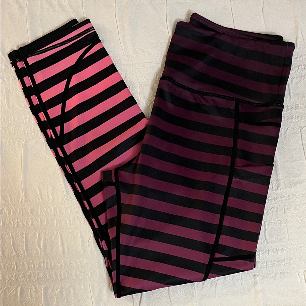 Striped High-Waist Performance Leggings in Pink and Purple